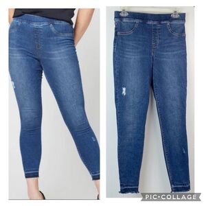 SPANX dark wash released raw hem skinny jeans jeggings Tummy smoother panel EUC